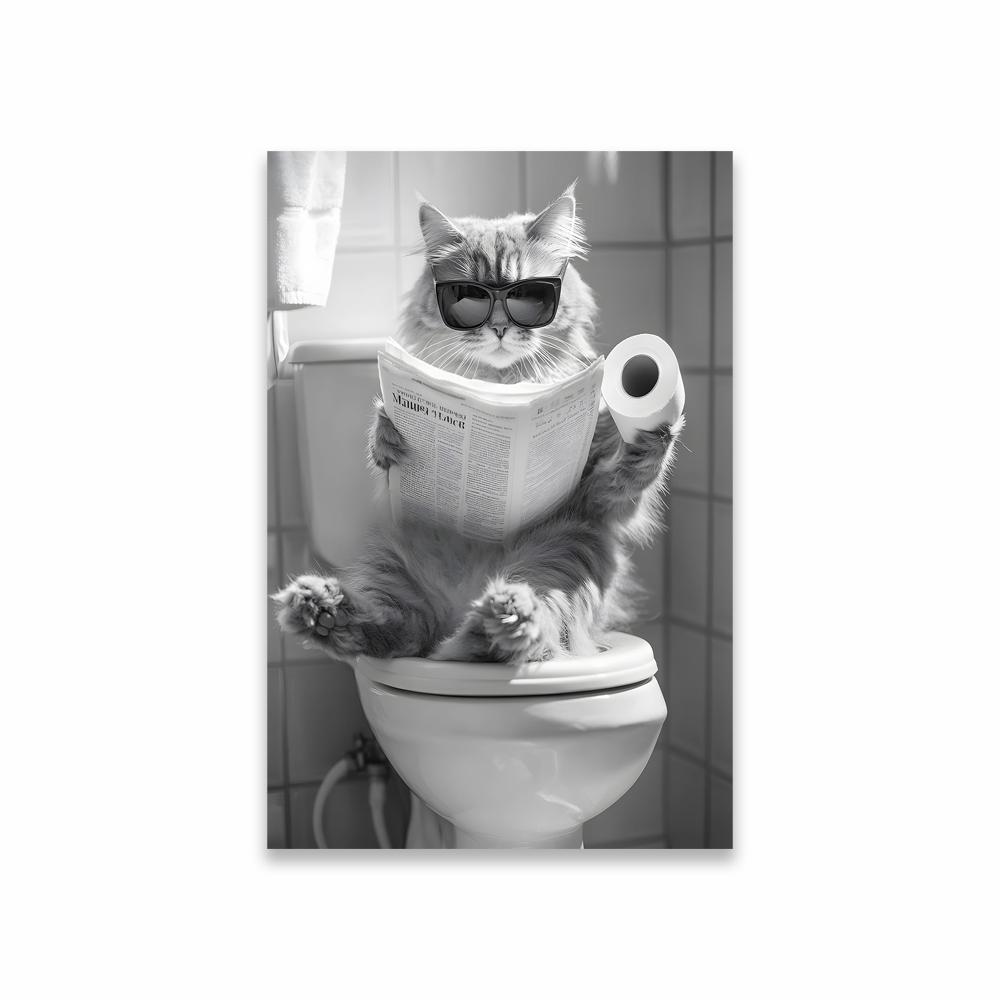 Funny Cat Bathroom Canvas Wall Art Posters Black And White Funny Animal Picture Wall Art Prints Canvas Painting Toilet Decor