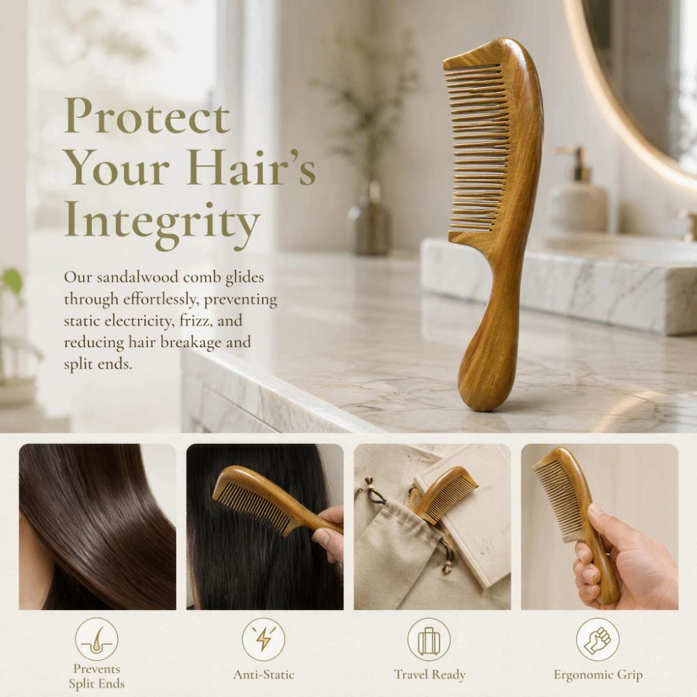 Round Handle Wooden Hair Comb Green Sandalwood Scalp Massage Comb Fine Tooth Comb Daily Grooming