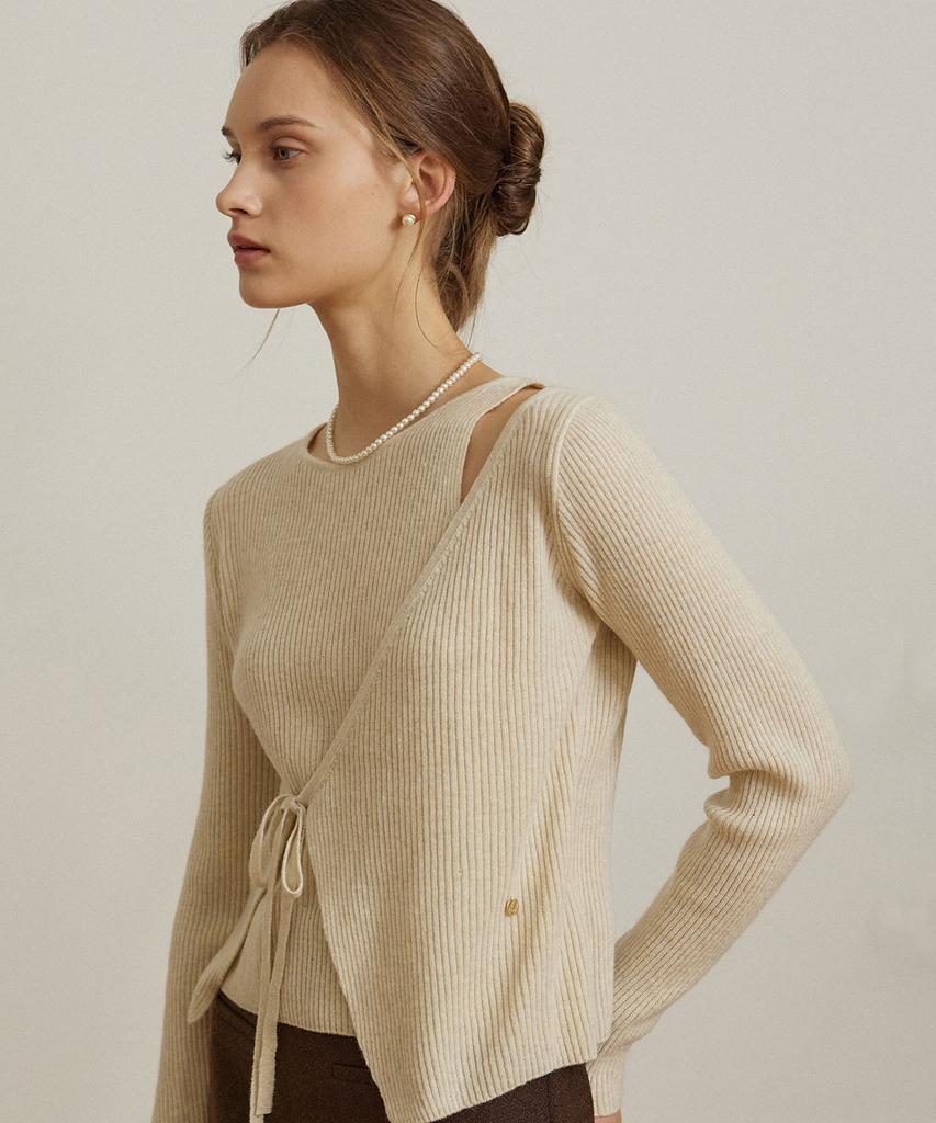 NONLOCAL Cut Out Diagonal Wrap Knit - Beige