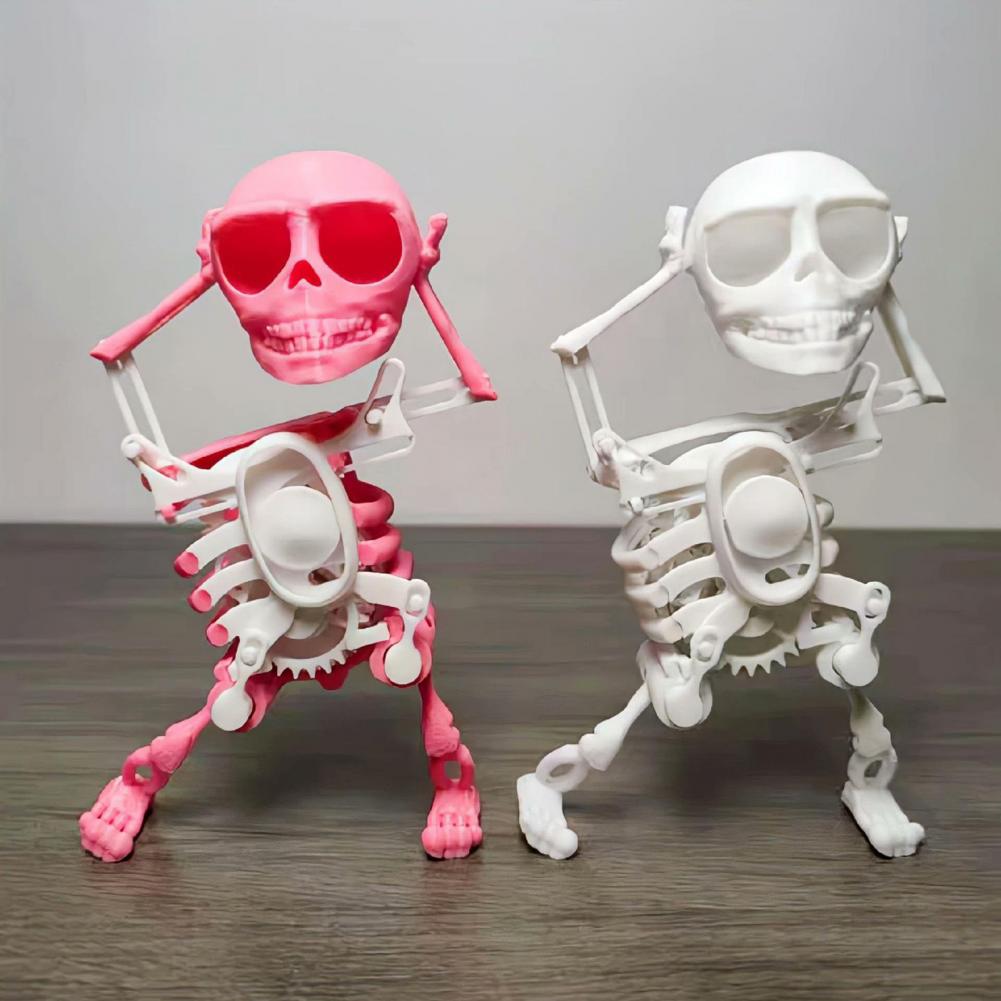 Funny Wind-up Dancing Skeleton Toy No Need Battery Kids Toddlers Desktop Mini 3D Print Shaking Skull Doll Spring Clockwork Toy