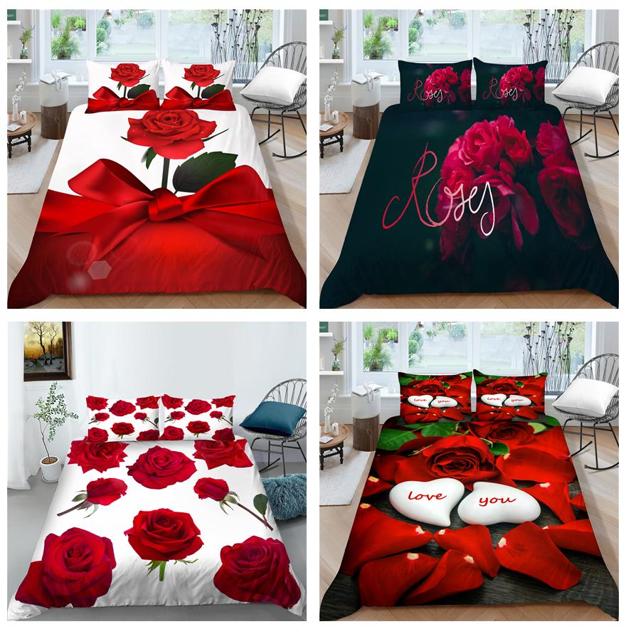 Red Rose Bedding Set Couple Quilt Cover Pillow Cover Bed Sheet/Double Layer Full Size 2/3 Bedding Set Home Decoration