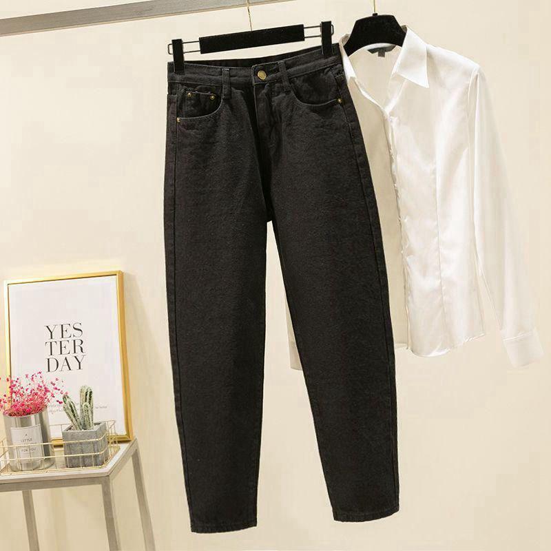 Джинсы Ash с высокой талией: Свободные шаровары в корейском стиле 2020 года для женщин