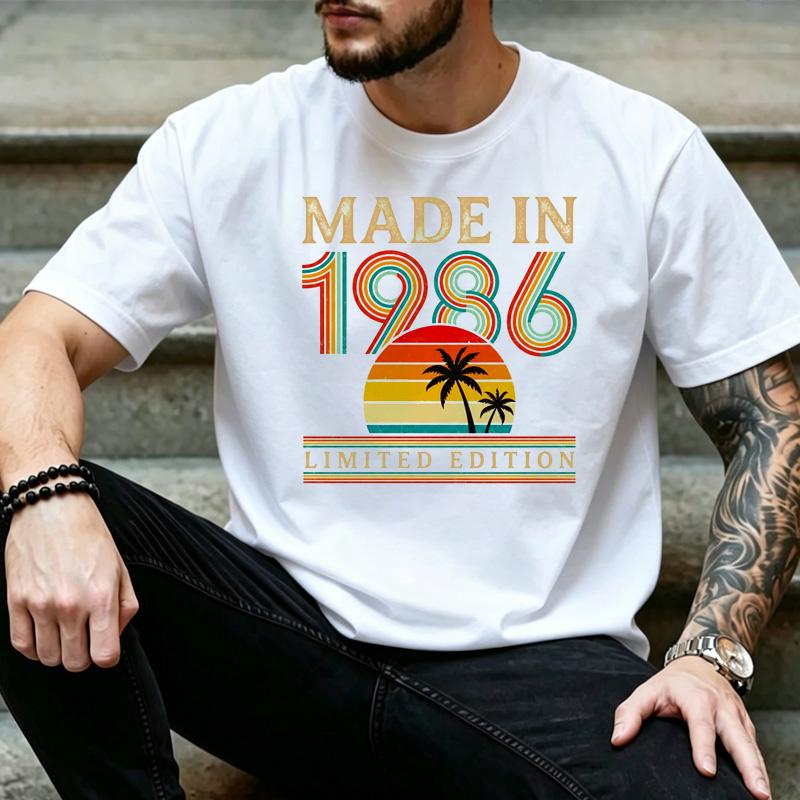 Ретро Пальма Закат Сделано в 1986 Графическая Футболка Унисекс Винтажная 40-й День Рождения Повседневная Короткий Рукав Уличная Футболка