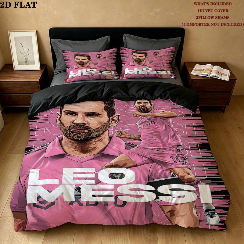 Messi Pattern Bedding Quilt Set Quilt Cover Pillowcase Home Birthday Gift(1 * duvet cover + 2 * pillowcase, without core)