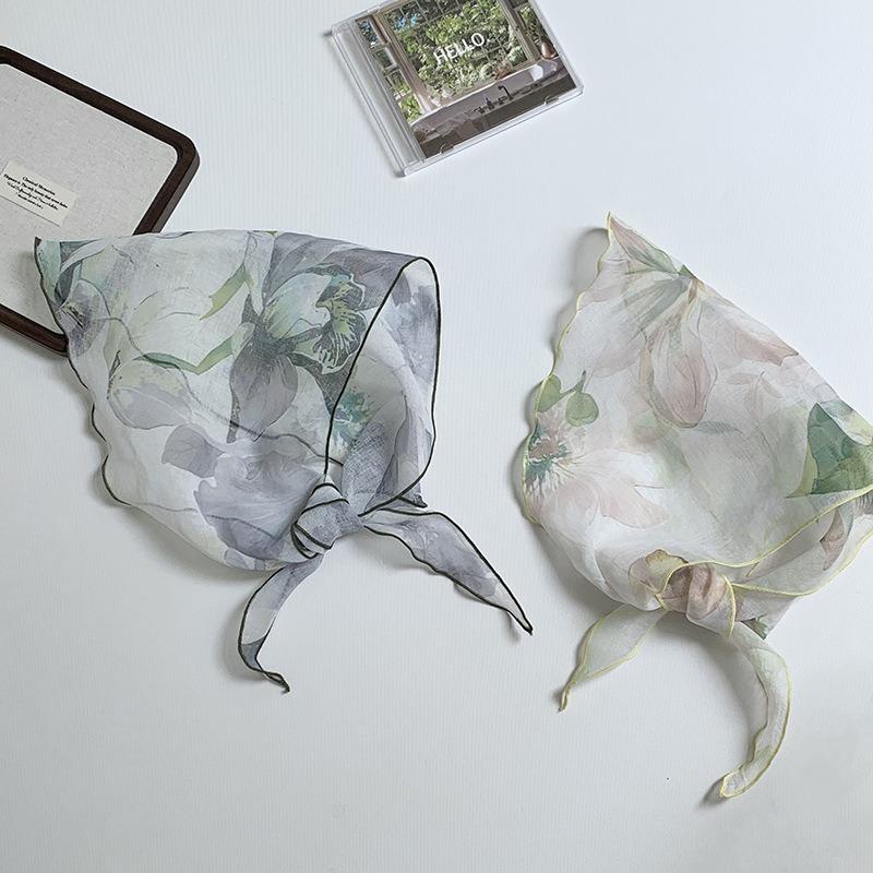 Платок женский пасторальный стиль новый с цветочным принтом, окрашенный чернилами, треугольный платок, новый универсальный литературный декоративный платок, повязка на голову