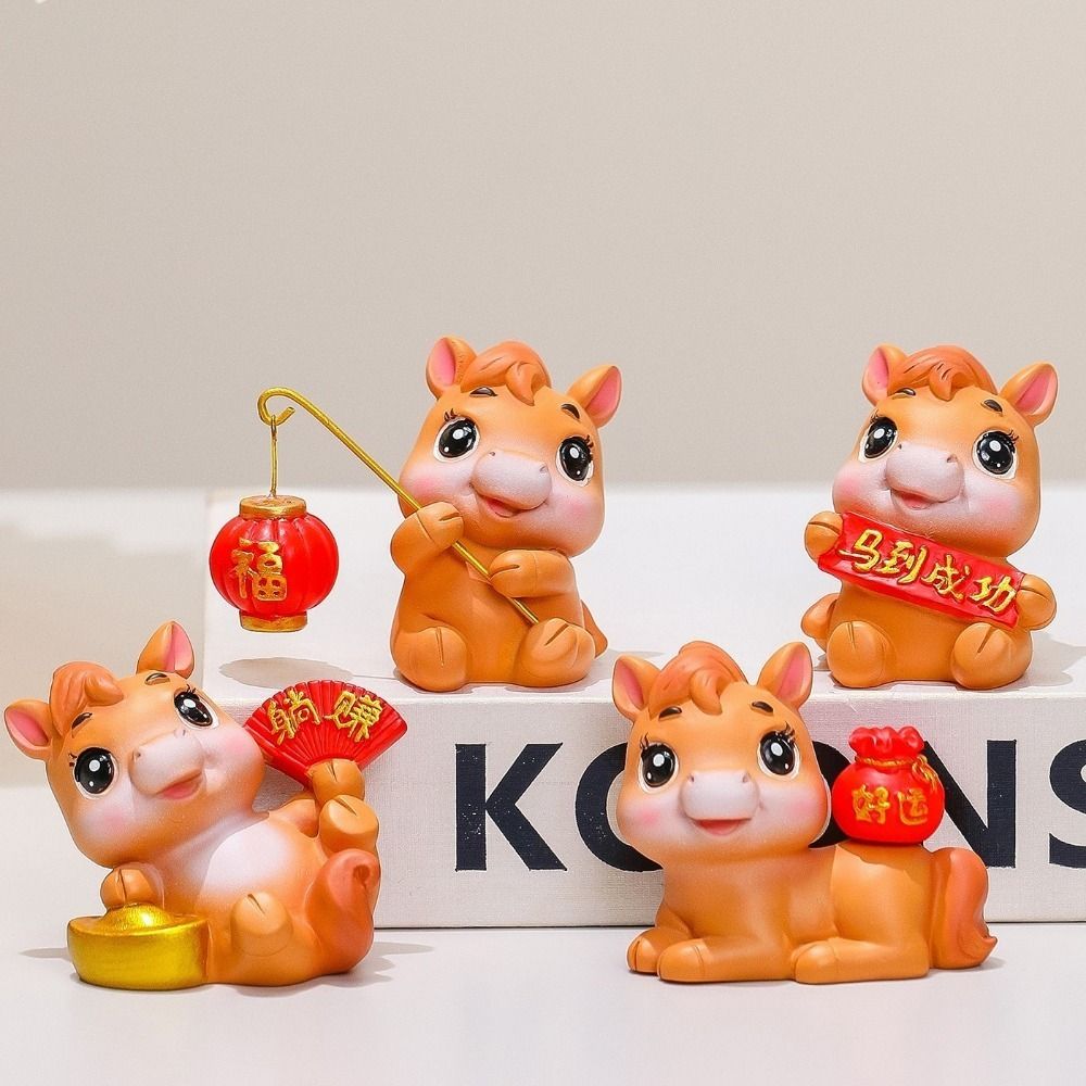 Милые смоляные фигурки лошадей в китайском стиле Фигурки года лошади Реалистичные Лошади на удачу Украшения Настольные