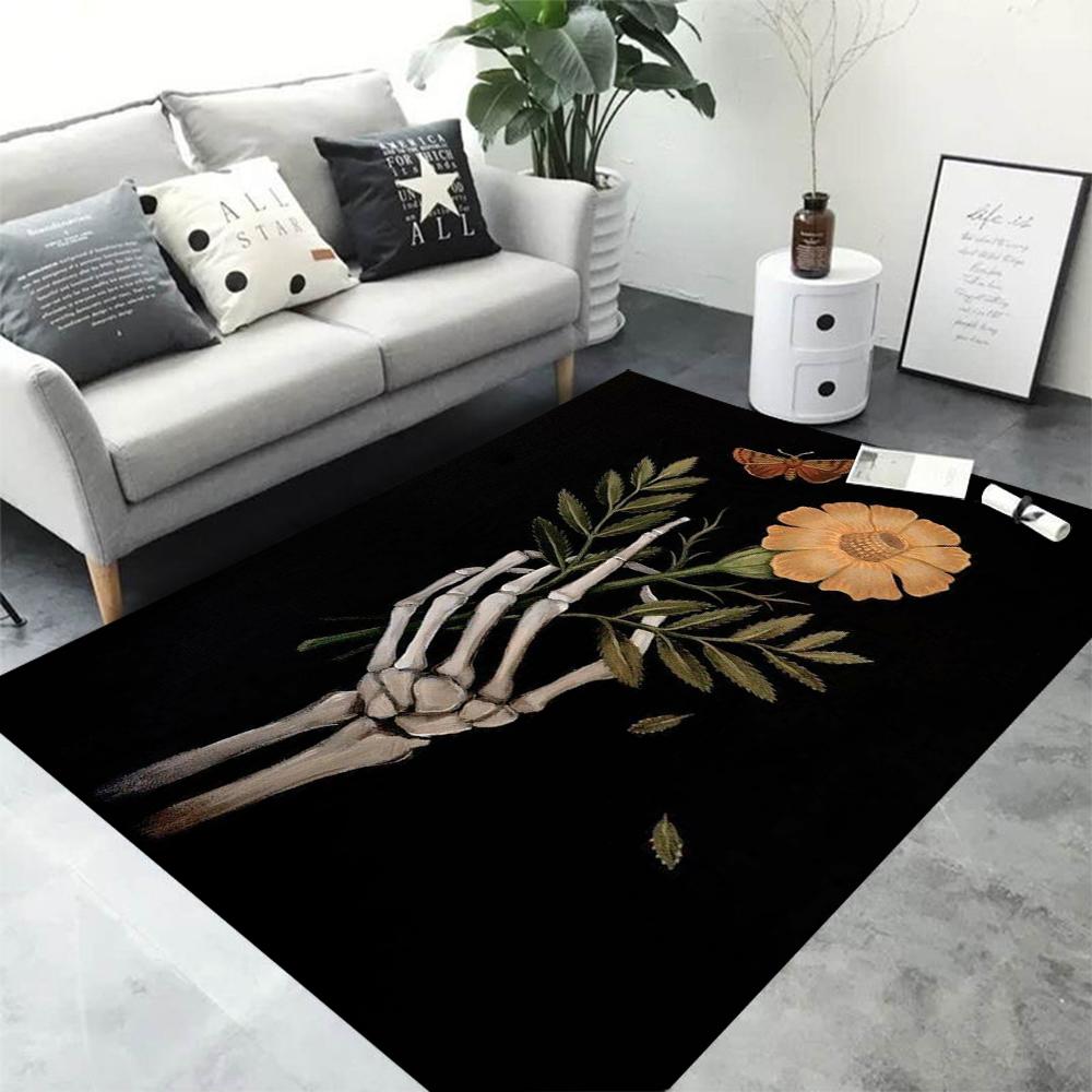 Ковер с принтом скелета, держащего розу, Ковер для гостиной из серии «Темный ужас», Прикроватный коврик для спальни, Коврик для пола в ванной комнате