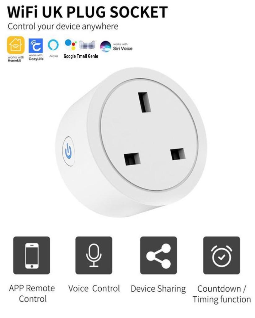 Умная WiFi-розетка для Великобритании: HomeKit, Мониторинг энергопотребления, Удаленное управление, Таймер, Совместимость с Alexa