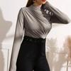 Autumn Women Long Sleeve Elastic Pure Color Going Out Tops Ruched Fashion Elegant Softy Slim Crop Top