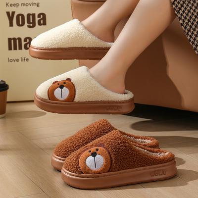 Глупый медведь осень и зима новые хлопковые тапочки с утолщенной подошвой из ЭВА женские для дома теплые и нескользящие для пары домашние с пушистой подкладкой