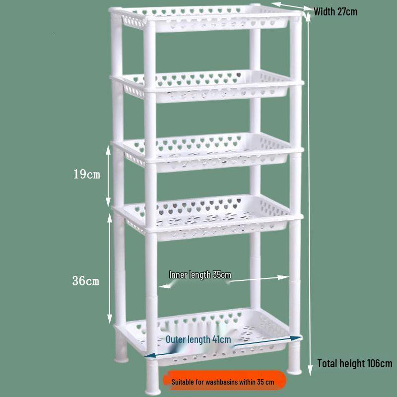 Multi-Layer Floor-Standing Kitchen Rack: Fruit, Vegetable, Pot, Basket, Bowl, Plate and Seasoning Organizer for Home & Bathroom.