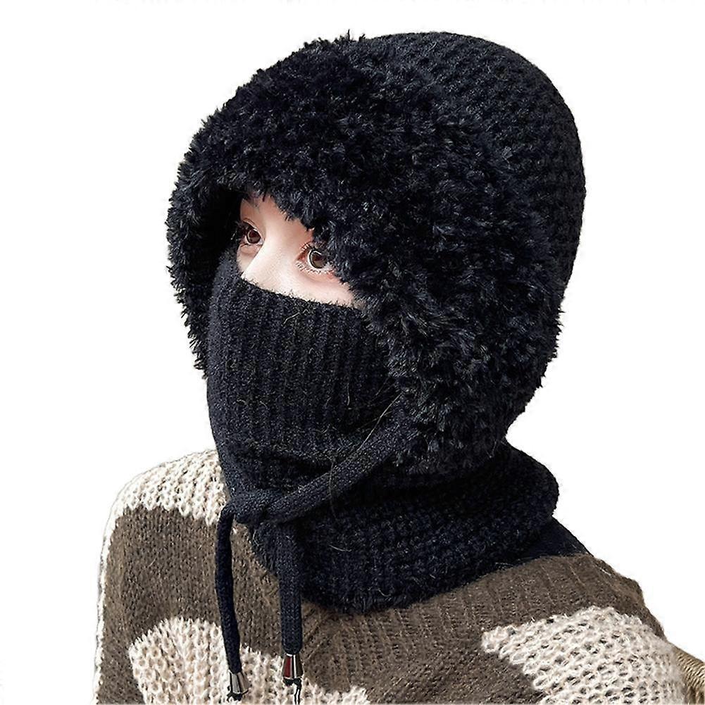 Women's Outdoors Windproof Scarf Hat, Warm Knitted Face Mask Hat Cap Scarf