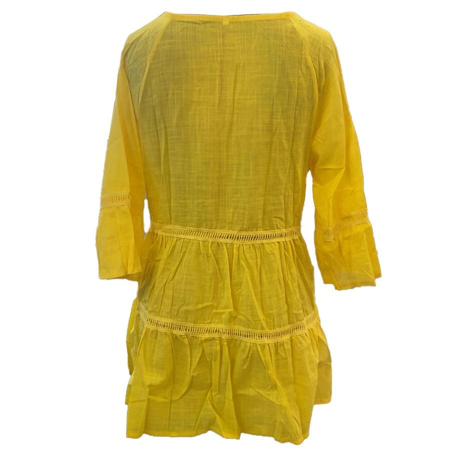 Women Flare Sleeve Cotton Shirt Oversized Hallow Out Loose Blouses Solid Color Yellow White Buttoned Ruffle Plus Size Tops