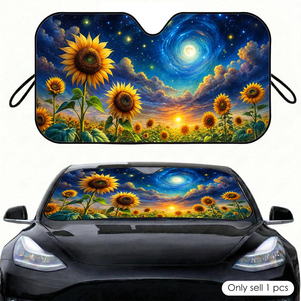 Sunflowers Starry Night Sun Visor Car Windshield Sunshade Front Window UV Protection Heat Insulation Sun Shade Cover Foldable