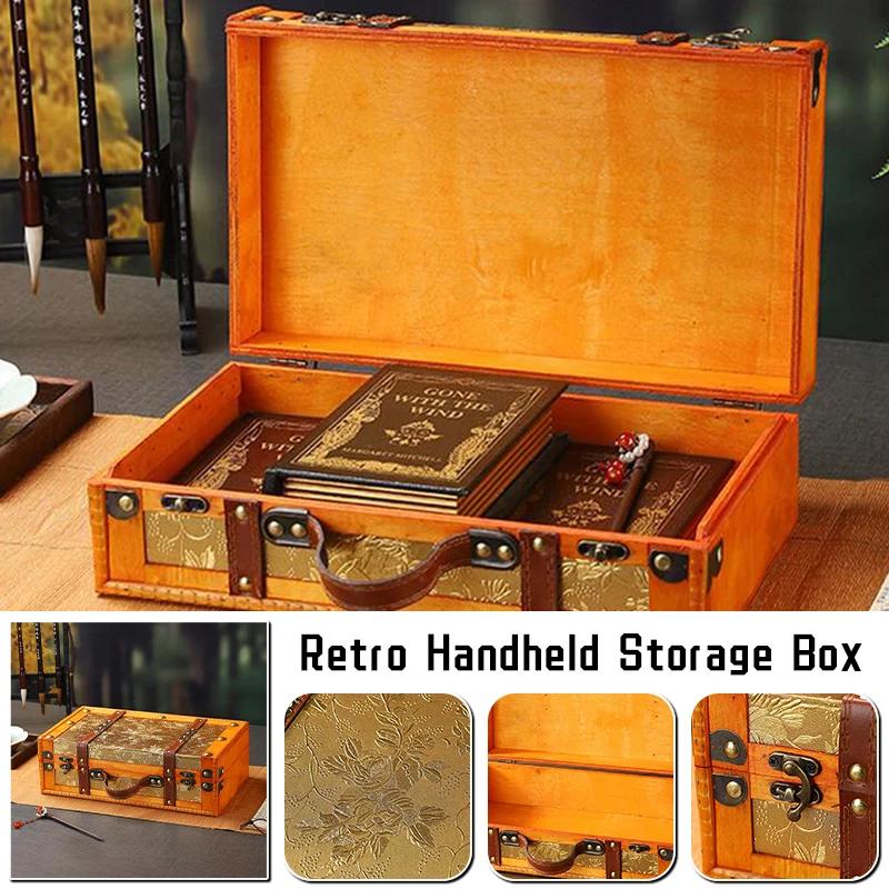 NEW Design Vintage Suitcase Wooden Storage Box W/Handle European Style Treasure Jewelry Chest Storage Case for Home Travel