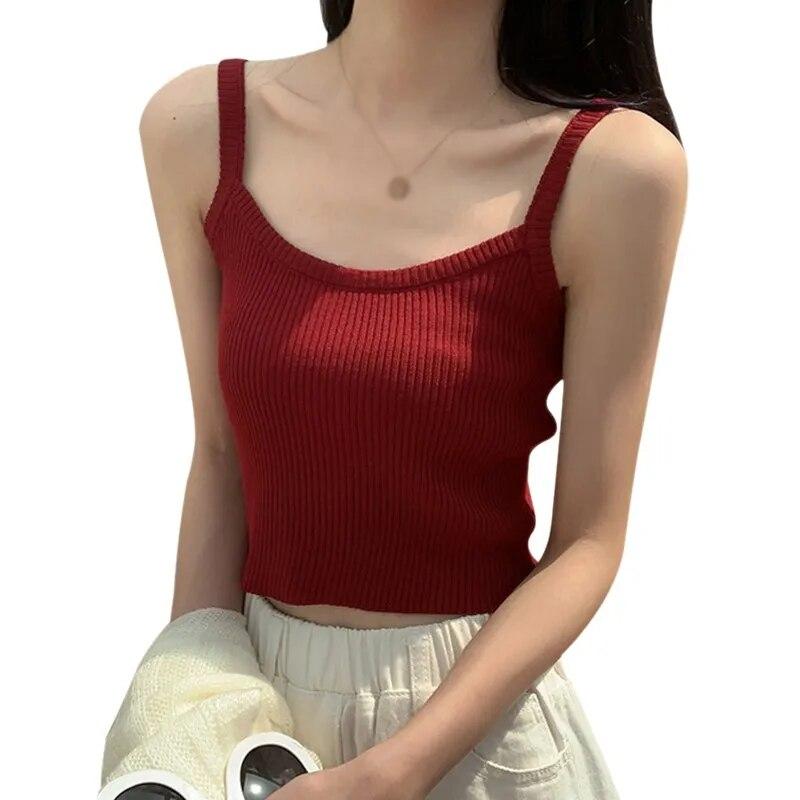 Женский однотонный пуловер без рукавов с квадратным воротником, вязаная укороченная майка