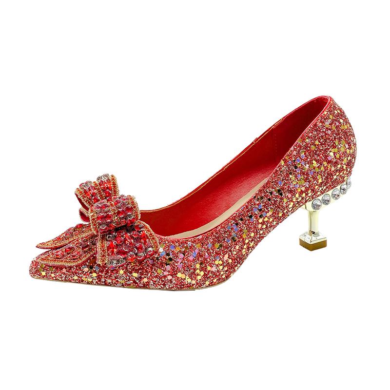 6,5 см женские свадебные туфли со стразами, туфли-годе, роскошные декоративные пряжки, женские туфли для банкета, высокие каблуки, золото, серебро, красный