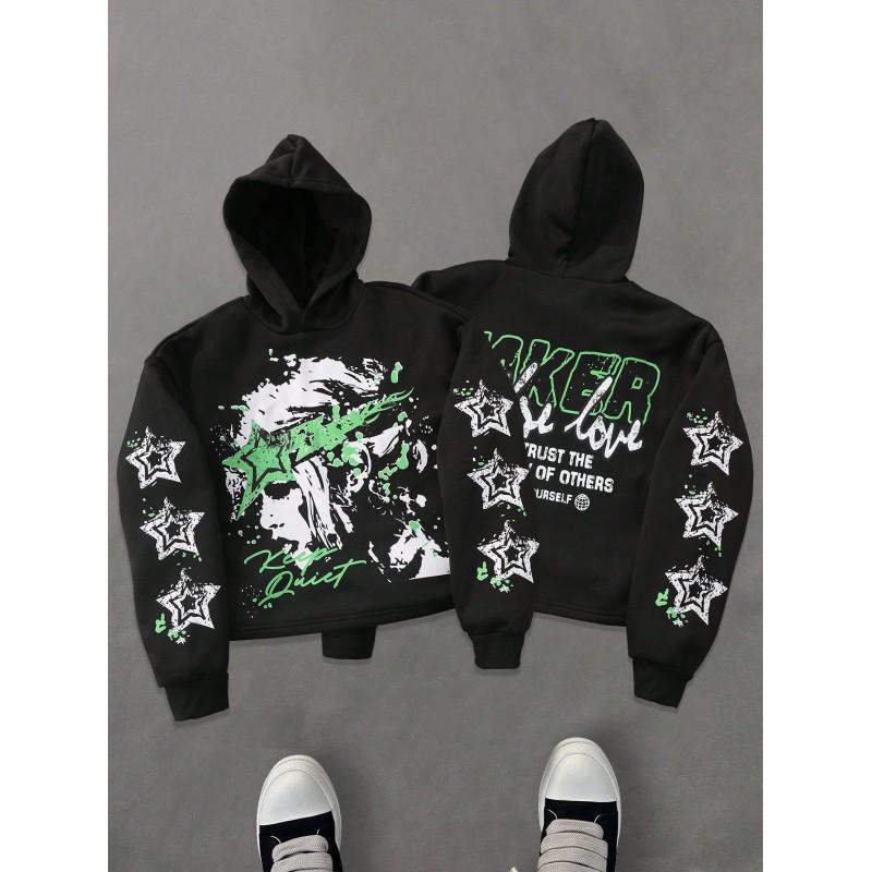 Unisex Oversized Hooded Sweatshirt With Abstract Graphic Print Streetwear Loose Fit Long Sleeve Pullover