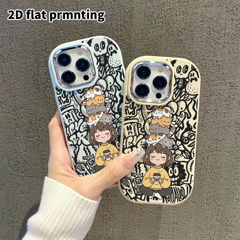 Phone Case: 2D flat design suitable for iPhone 18 17 16 15 14 13 Pro protective case, couple style, brown-haired girl, Christmas and Halloween gift