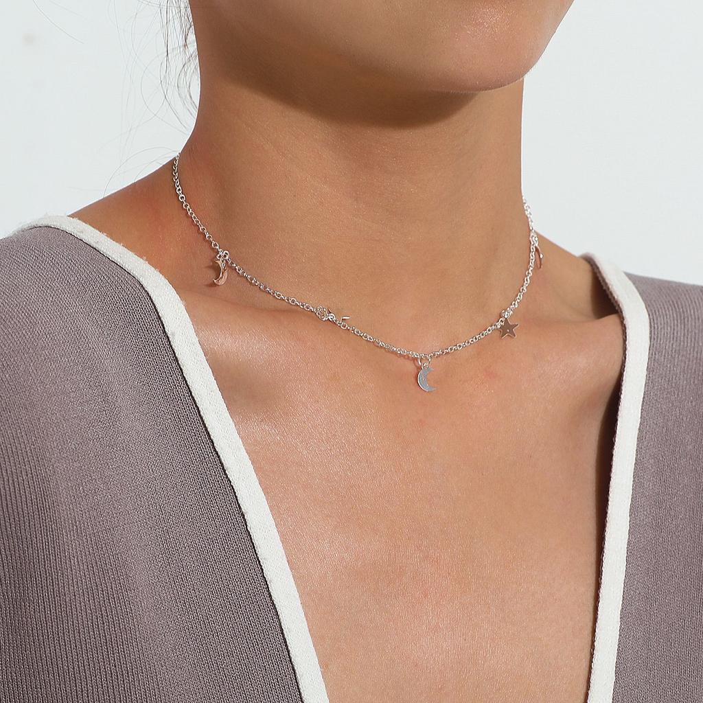 Европа, Америка, трендовое колье с подвеской в виде полумесяца и пятиконечной звезды для женщин, популярные вещи с индивидуальным темпераментом