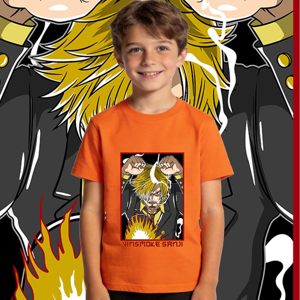 One Piece Sanji Anime Print Kids Cotton Short Sleeve T Shirt Boys Girls Casual Summer Top Soft Breathable Daily Wear