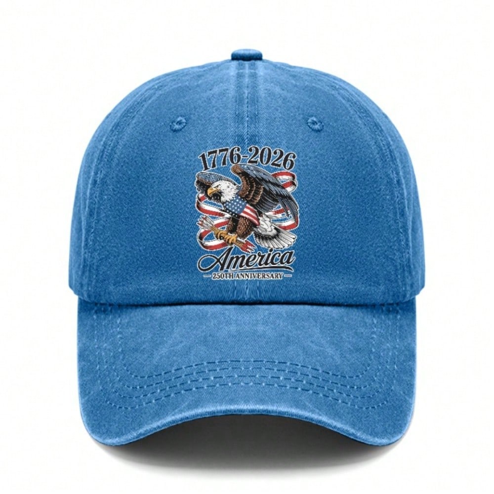 [Vintage American Flag Cap] 250 Years Of Freedom 1776-2026 Print Unisex Polyester Adjustable Breathable Sun Protection Baseball Hat For Patriotic