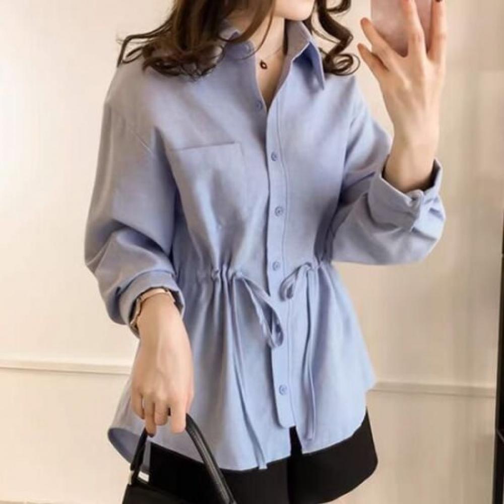 Navava Women Vintage String Collar Long Sleeve Shirt Nb2486