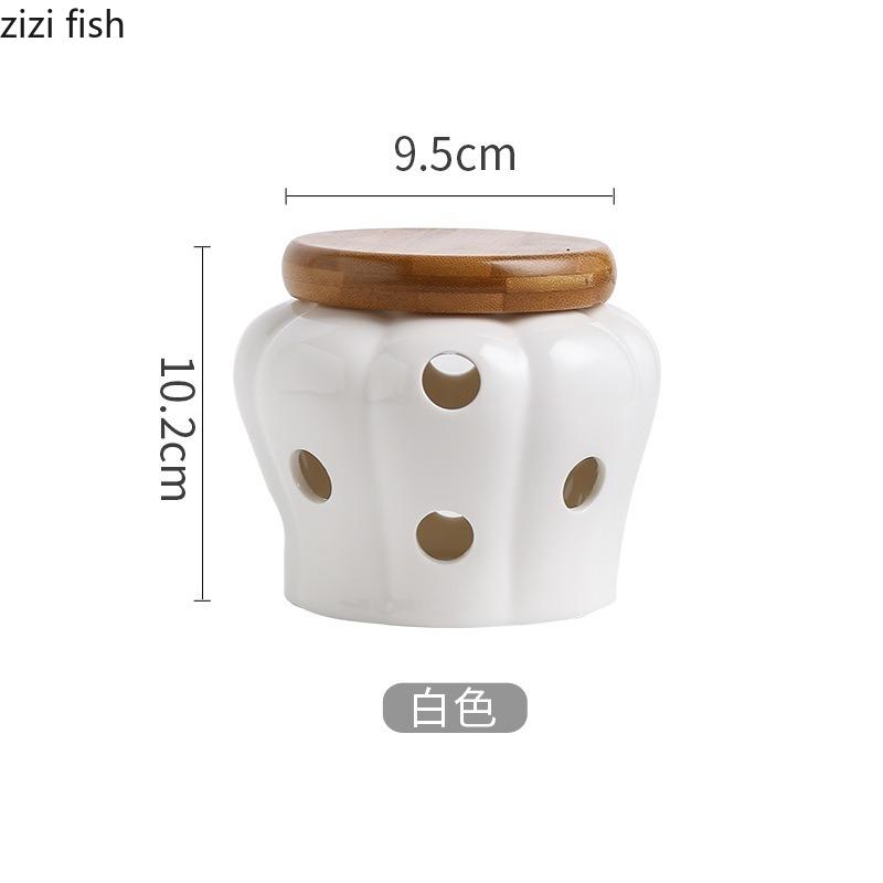 Полая керамическая банка для хранения с деревянной крышкой, влагостойкая вентилируемая емкость для хранения, банка для чеснока и имбиря, настольный органайзер, банки для свечей