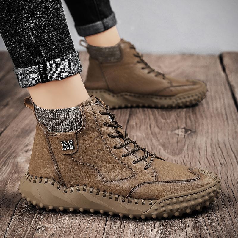 Модная зимняя теплая мужская повседневная обувь Модные мужские кожаные ботинки Удобные мужские ботильоны Высококачественные походные ботинки для мужчин