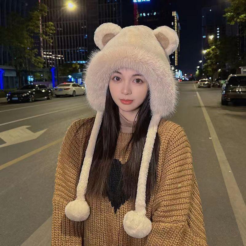 Cartoon Thickened Cute Bear Ear Protection Autumn and Winter Ears Plush Warm Children Integrated Thickened Bucket Hat