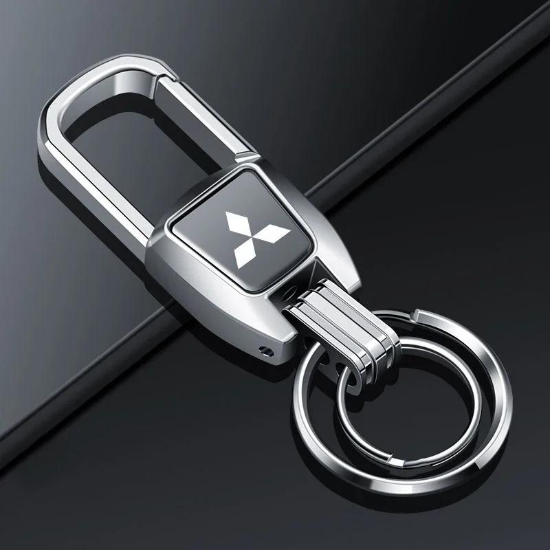 Metal Alloy Car Logo Key Chain Holder for Mitsubishi RALLIART Colt ASX Lancer L200 Pajero Outlander Eclipse Keyring Pandant