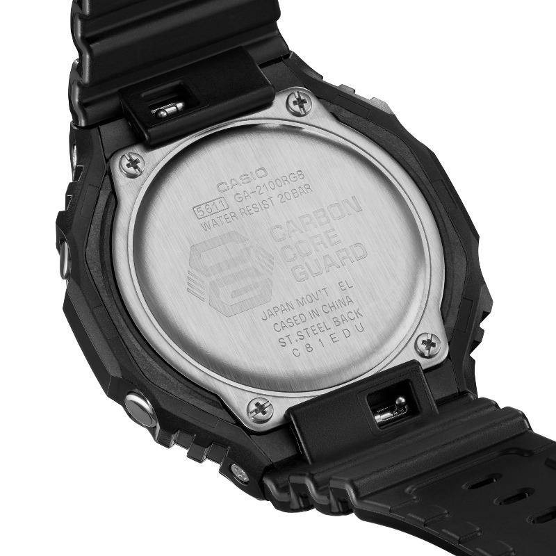 Casio Мужские часы G-SHOCK на смоляном ремешке, водостойкость 200 м, аналогово-цифровые, ударопрочные, кварцевые, GA-2100RGB-1A