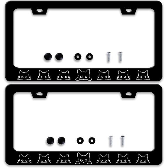 2 Pcs Grey Black Leopard Print License Plate Frame Cheetah License Plate Frames Personalise Stainless Steel Funny Design Compatible with Standard