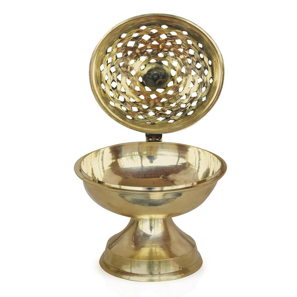 India Brass Dhoop Dani Bakhoor Holder Loban Burner Incense Holder, 8 Inch (600 Gram)
