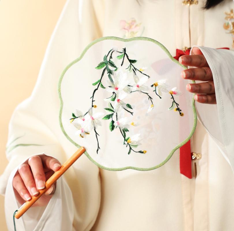 Китайский веер оптом полупрозрачный длинный веер с кисточками для танцев женский костюм ханьфу чонсам вышивка маленький круглый веер