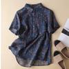 Летняя литература утягивающий воротник хлопок лен мелкий цветочный короткий рукав рубашка женская рубашка топ блузки и рубашки