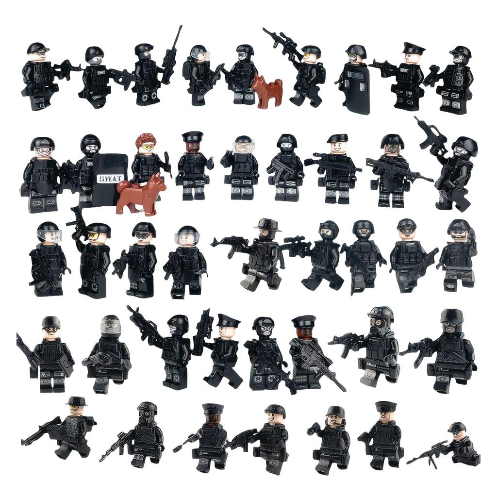 Фигурки из строительных блоков, Черная спецполиция, Спецназ, Контроль беспорядков, Военная сцена, Игрушки для мальчиков