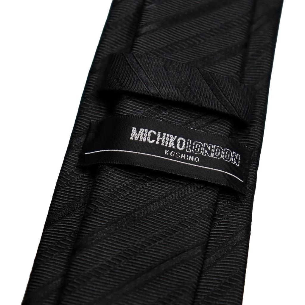 MICHIKO LONDON Formal Black Necktie Slim 7cm Blade Width Striped Ceremony Tie for Men MKCP-BST7