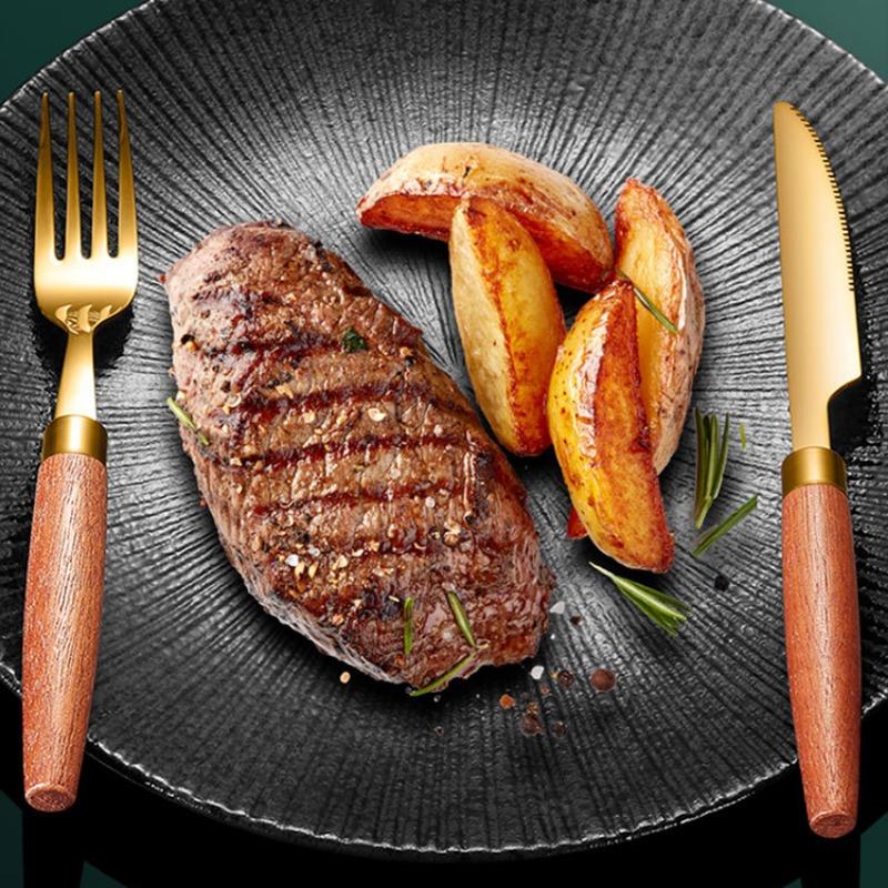 Столовые приборы из нержавеющей стали 304, деревянная ручка сапеле, нож, вилка и ложка в западном стиле, простые столовые приборы, четыре набора