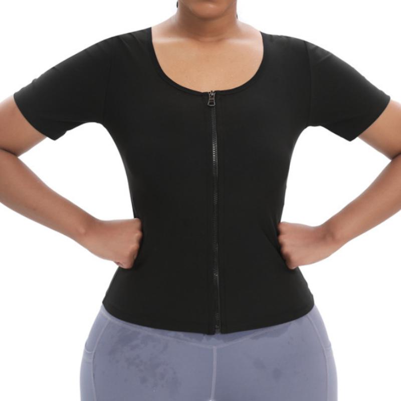Женский костюм для сауны, толстовка с короткими рукавами, тренировочная куртка на молнии, талия, формирователь тела, сжигание жира, корректирующее белье для бега, спортивные топы