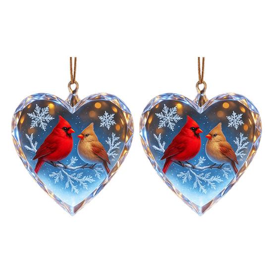 Red Birds Christmas Ornaments Couple Bird Heart Shaped Ornament for Xmas