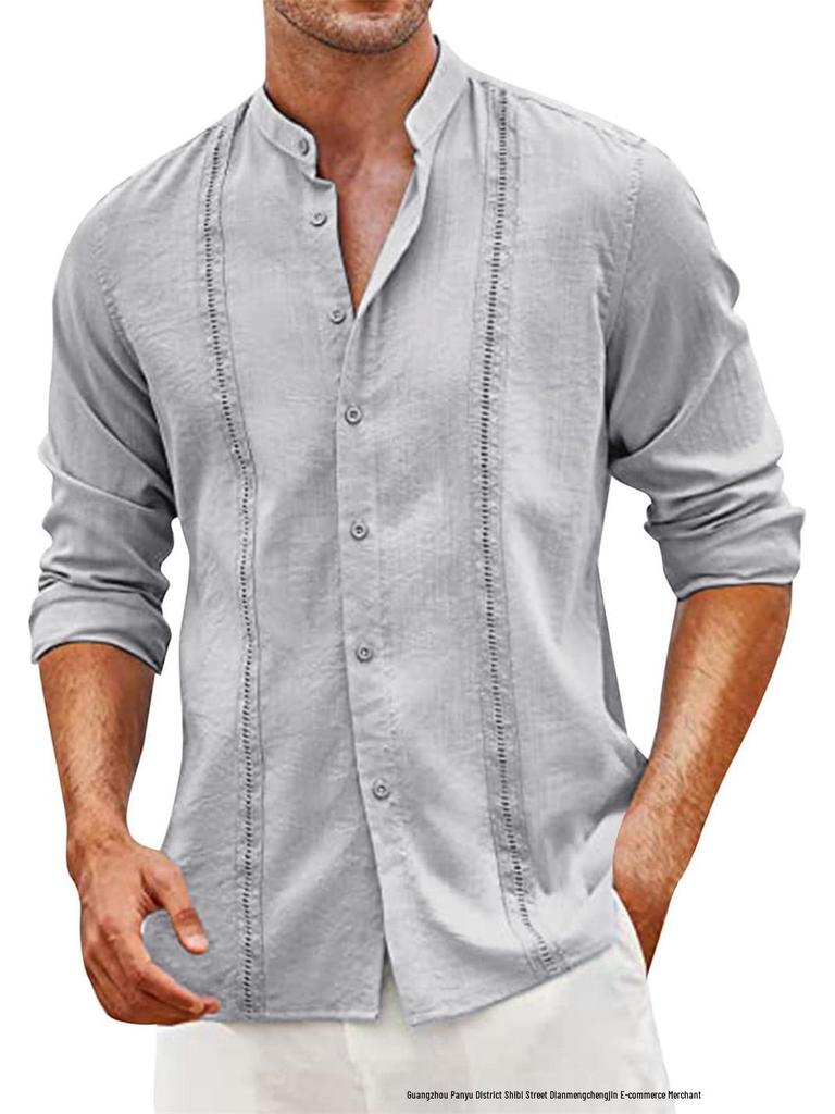 Men's Casual Cotton Linen Stand Collar Shirt - European & American Style for Summer Beach Vacation 2026