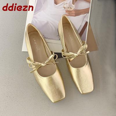 Мода Мода Мелкие Женские Балетки Мэри Джейн Обувь Весна Лето Бант-Бабочка Женская Обувь с Квадратным Носком Женские Балетки С Обувью