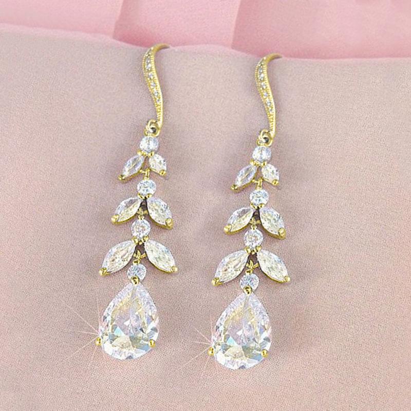 Изысканные серьги-кисточки в форме капли воды с цирконом для женщин, длинные свадебные серьги в виде листьев, подарок на День святого Валентина.