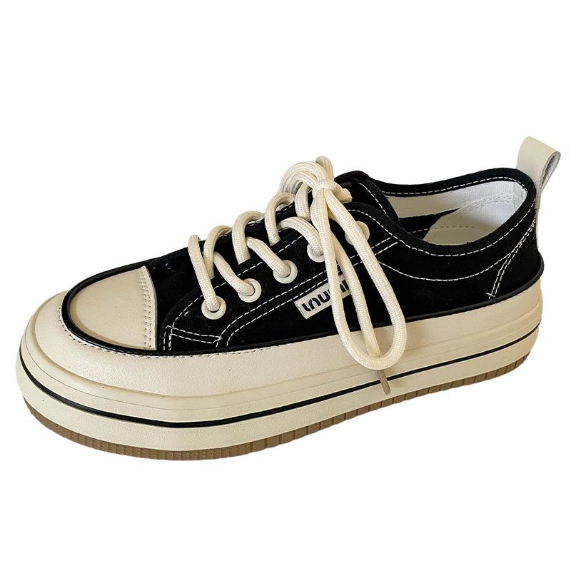 B-9363 допамин/платформа парусиновые туфли женские нишевые ретро гонконгский стиль 2024 новые туфли для доски корейская версия белых туфель