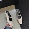 Fashion Women Slippers Mules Designer Sandals 2025 New Dress Square-toe Leather Slides 2025 Summer Slingback Buckle Sandalias De Mujer