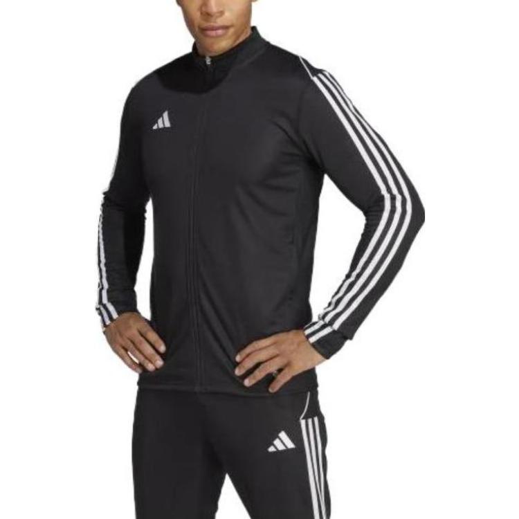 adidas SS23 Однотонная полосатая куртка с логотипом и воротником-стойкой, длинный рукав, мужская верхняя одежда, черный цвет HS7231