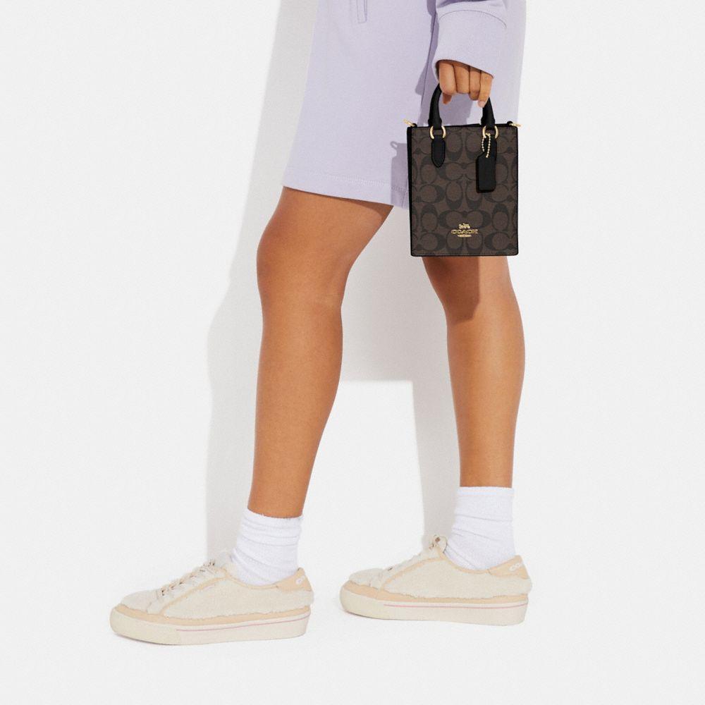 New COACH Coated Fabric With Leather Tote Bag, Shopping Bag, Crossbody Bag, Handbag Mini Women's Black CJ494-IMAA8