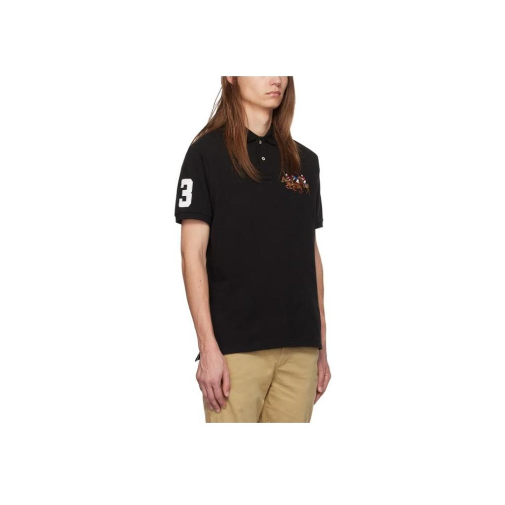 Polo Ralph Lauren Letter Knight Pattern Button Long Sleeve Polo Shirt Men tops Black 710814769-001