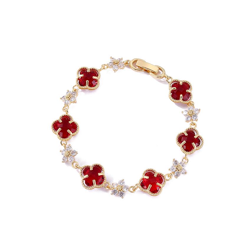 Korean Titanium Steel Four-Leaf Clover Zircon Bracelet - Versatile, Non-Fading Jewelry